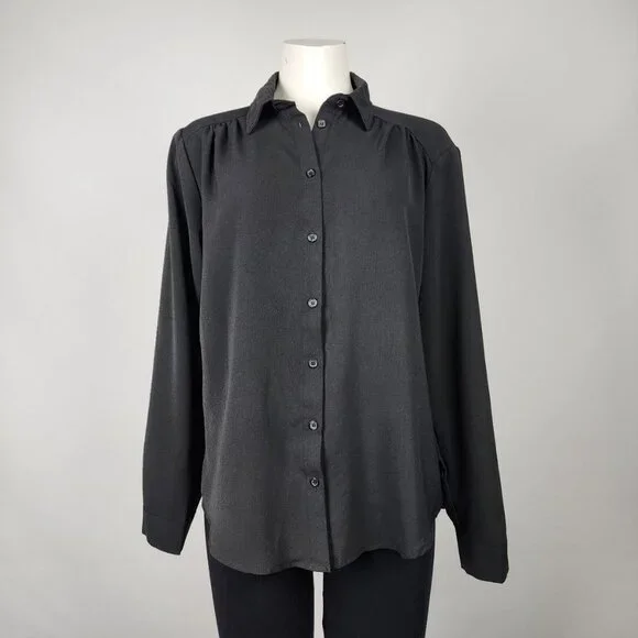 Have Black Pleated Button Up Long Sleeves Top Size L - Picture 1 of 9